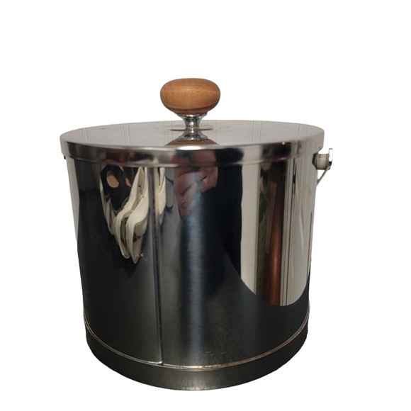 Vintage Atapco Silver MCM Chrome Barware Ice Bucket With Tongs - Picture 2 of 9